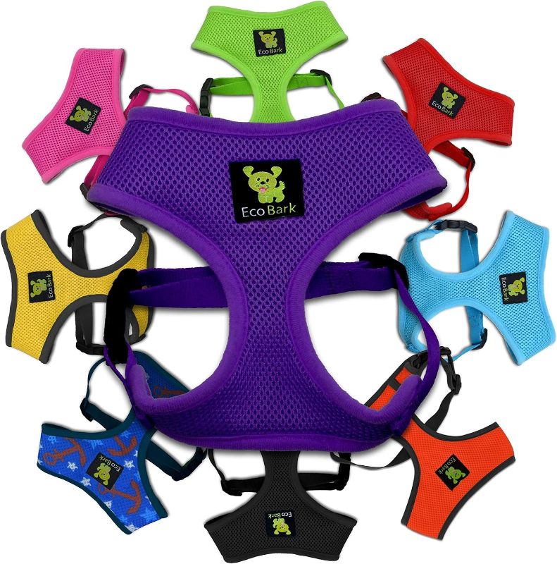 Photo 1 of EcoBark Dog Harness - Eco-Friendly Max Comfort Harnesses - Luxurious Soft Mesh Halter - Over The Head Harness Vest- No Pull and No Choke for Puppy, Small Breeds & Medium Dogs (Large, Purple)