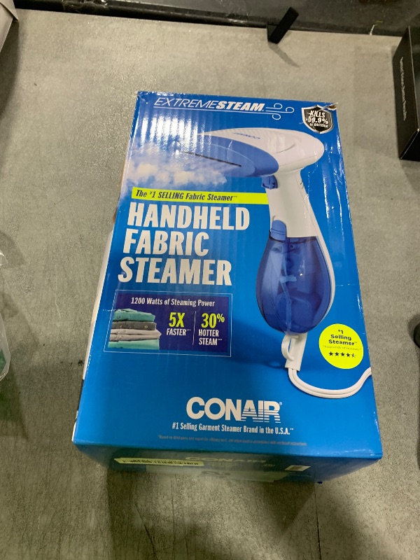 Photo 1 of Conair Handheld Garment Steamer for Clothes, ExtremeSteam 1200W, Portable Handheld Design,White/Blue