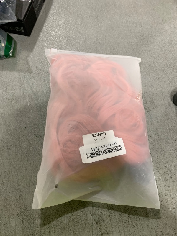 Photo 1 of LANICE Short Bob Pink Wigs with Bangs for Women Loose Wavy Hair Shoulder Length Wigs Synthetic Colorful Wigs for Cosplay Daily PartyUse(Pink,12inch)