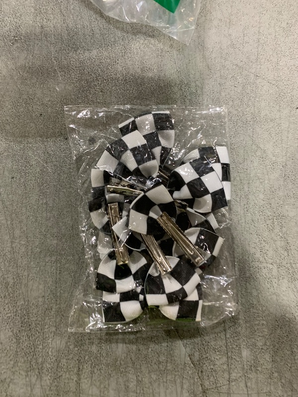Photo 1 of 6 Pcs Checkered Hair Bow, Racing Flag Hair Clip, Black and White Accessories for Women, Birthday Party Halloween Bows for Girls, Racing Fan (2.5 Inch and 3.7 Inch)