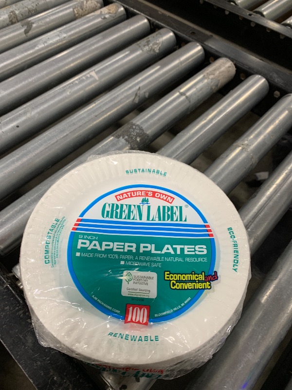 Photo 1 of AJM AJMPP9GRA Green Label Paper Plates, Microwavable, 9" Diameter (Pack of 100)