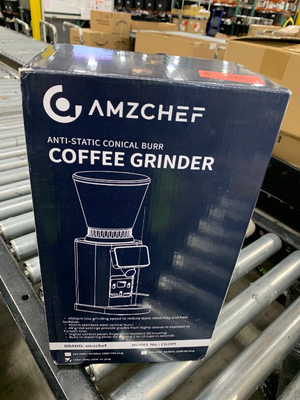 Photo 1 of AMZCHEF Coffee Grinder, Burr Coffee Bean Grinder for Home Use with 48 Precise Grind Settings, Detachable Funnel Stand for Espresso, LED Control Panel, Anti-static Design, silver