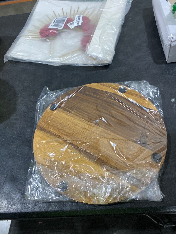 Photo 1 of 12 Inch Acacia Wood Round Tray, Wooden Decorative Serving Coffee Table Tray Centerpiece Candle Holder for Farmhouse Kitchen Dining Room Home Decor Coffee Table Decor and Accessories