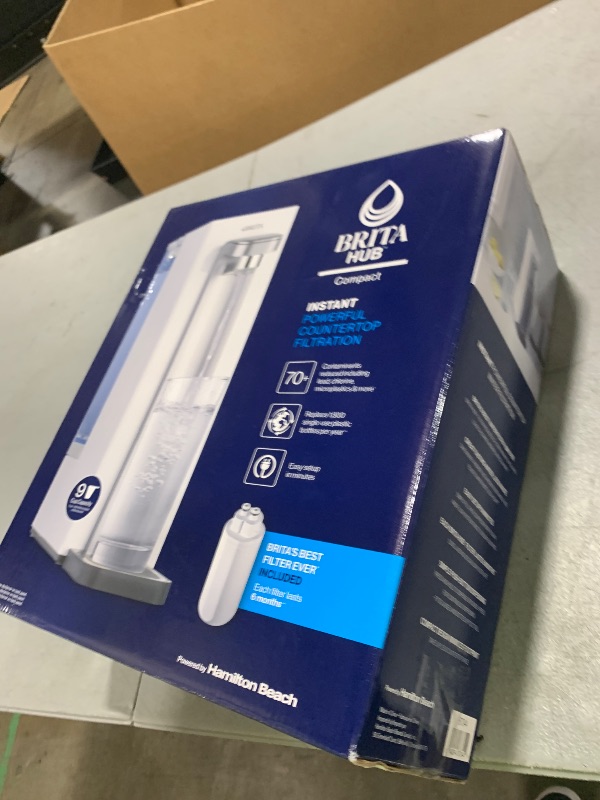 Photo 1 of Brita Hub Compact Instant Powerful Countertop Water Filter System, Reduces 70+ Contaminants, 9 Cup Water Reservoir, Includes 6 Month Carbon Block Filter, White, 87344