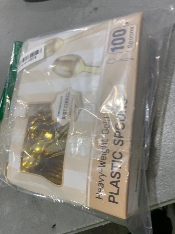 Photo 1 of 100 Gold Disposable Plastic Spoons, Heavy Weight Disposable Spoons Plastic Utensils for Parties, Weddings, Picnics, Big Event, Daily Use - BPA FREE