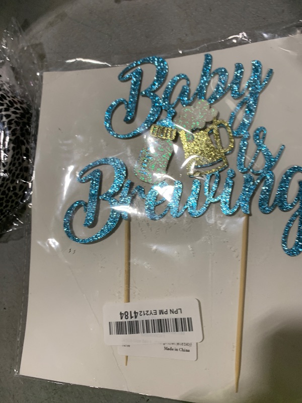 Photo 1 of 1 Pack Glitter Baby is Brewing Cake Topper for Beer Themed Baby Shower Decoration Beer Baby Gender Reveal Decoration (Blue baby)