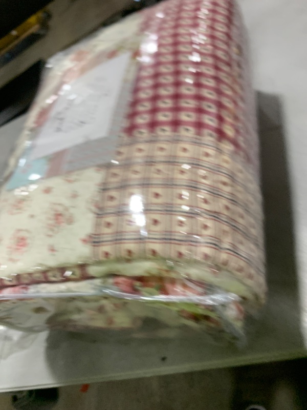 Photo 1 of SLPR Country Roses Patchwork Cotton Pieced Quilt Set - Queen Size with 2 Shams, French Country Style Floral Bedding, Red Rose Farmhouse Quilted Bedspread with Flower Pattern