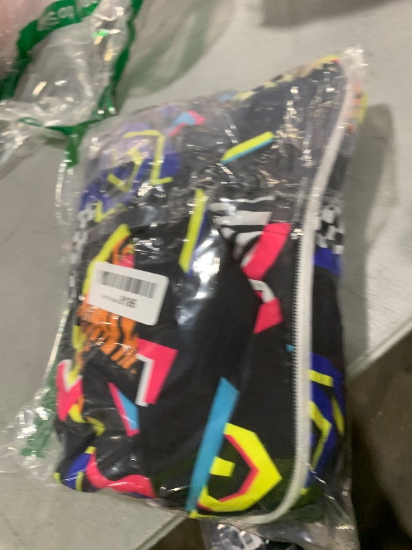 Photo 1 of UOUA 80s Outfit for Men 90s Color Block Costumes 2 Piece Retro Short Sleeve Jacket & Shorts Set for Party BlackPrint L