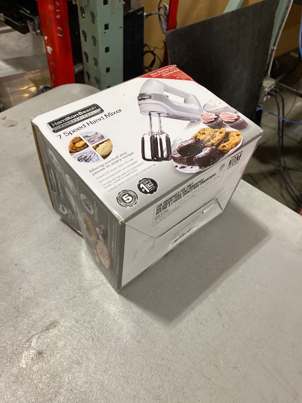 Photo 1 of Hamilton Beach Professional 7-Speed Digital Electric Hand Mixer with High-Performance DC Motor, Slow Start, Snap-On Storage Case, SoftScrape Beaters, Whisk, Dough Hooks, White (62656)