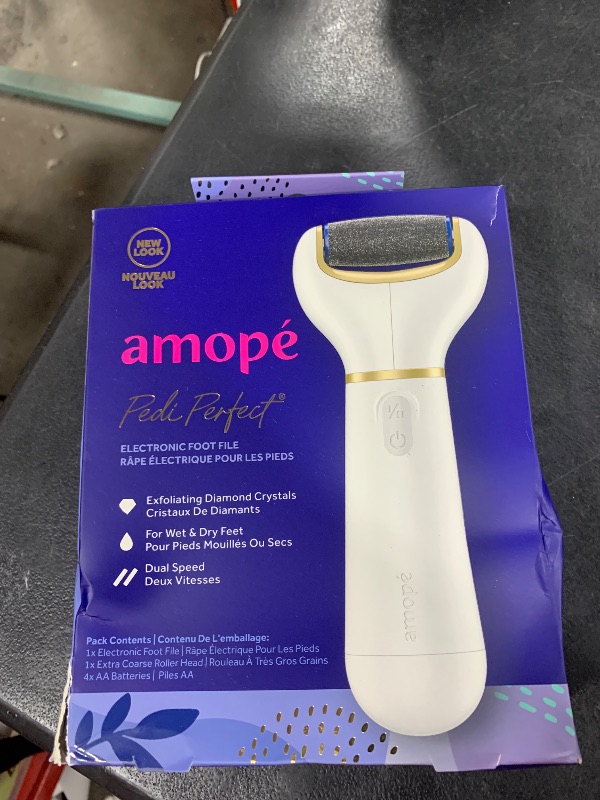 Photo 1 of Amopé Pedi Perfect Electric Callus Remover Foot File w/ Diamond Crystals, Pedicure Tool for Feet, Removes Hard & Dead Skin, Feet Scrubber & Buffer, Splashproof, w/ Extra Coarse Roller Head, 1 Count
