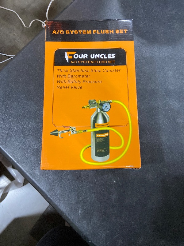 Photo 1 of FOUR UNCLES AC Flush Kit - Air Conditioner System Cleaning Tool Set with Stainless Steel Canister and Nylon Hose & Flushing Spray Gun for R134a R12 R22 R410a R404a
