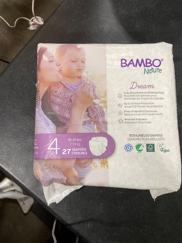 Photo 1 of Bambo Nature Hypoallergenic Baby Diapers, Eco-Labelled Sustainable Diapers, Enhanced Leakage Protection, Totally Chlorine-free, Skin Friendly, and Super Absorbent - Size 4 (27 Count)