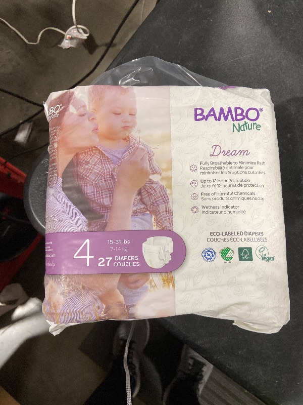 Photo 1 of Bambo Nature Hypoallergenic Baby Diapers, Eco-Labelled Sustainable Diapers, Enhanced Leakage Protection, Totally Chlorine-free, Skin Friendly, and Super Absorbent - Size 4 (27 Count)
