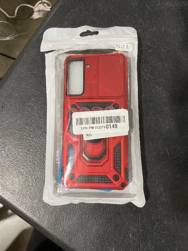 Photo 1 of SunStory Phone Case for Samsung Galaxy S21 5G Case with HD Screen Protector & Slide Camera Cover & Rotated Ring Kickstand, [Military-Grade] [2 in 1] Phone Case for (Galaxy S21 6.2'',Red)