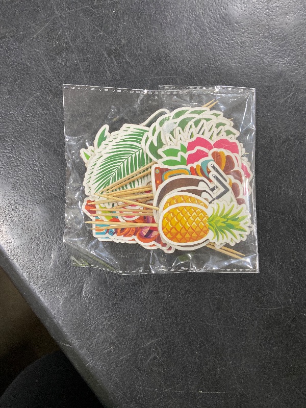 Photo 1 of 24 Pcs Hawaiian Cupcake Toppers, Disposable Pineapple Flower Palm Tree Flamingo Cake Picks, Aloha Cake Decorations for Summer Hawaiian Luau Theme Birthday, Wedding Party Supplies