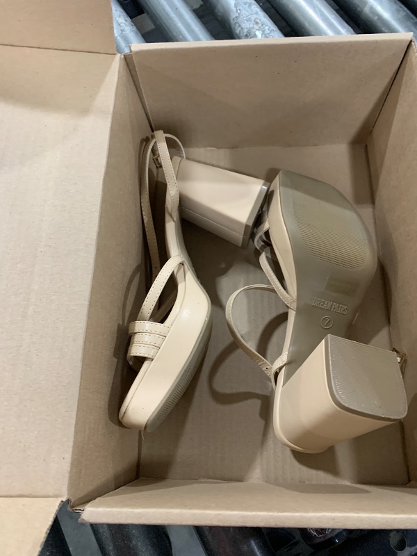 Photo 1 of DREAM PAIRS Strappy Heels for Women Platform Chunky High 3-inch Heeled Sandals with Square Open Toe Ankle Buckle for Graduation Party Prom Daily Wedding,Size 7,Nude-Pu,SDHS2454W