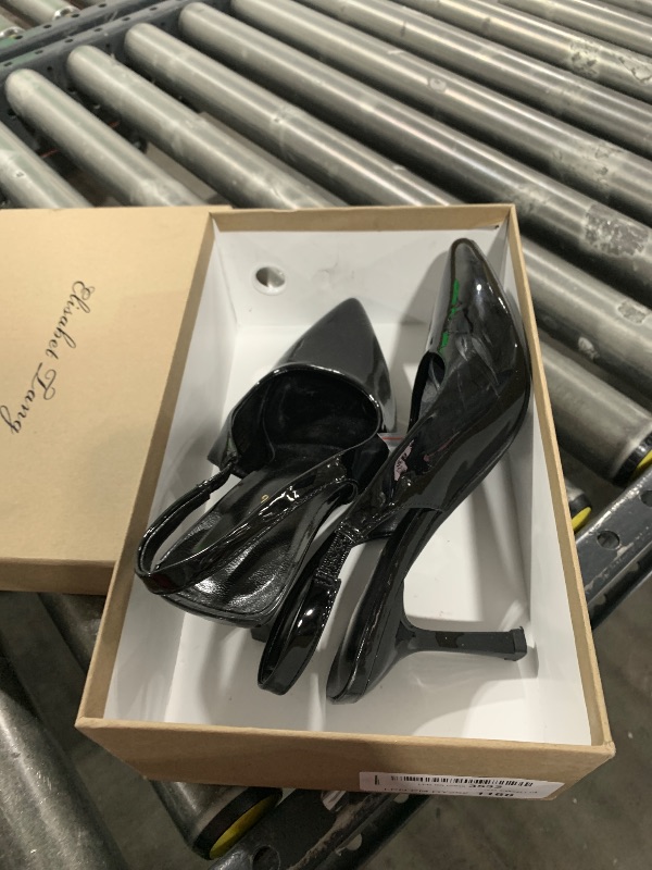 Photo 1 of Elisabet Tang 3.14 in Trendy Slingback Stiletto Pumps for Women - Sexy Slip on Pointed Closed Toe mid High Heels Daily Party Office Black Patent 7
