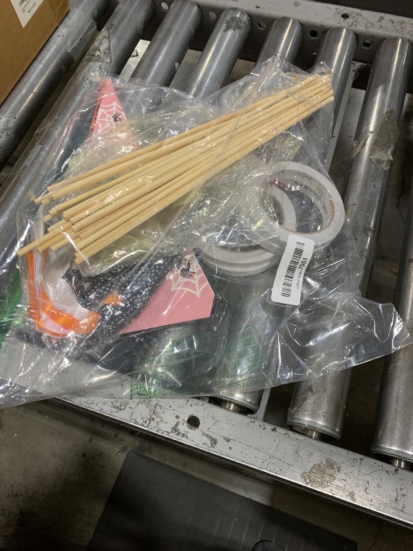 Photo 1 of 24 Set DIY Halloween Stick Flags 6.2" x 12.4" Paper Pennant Flags with Ribbons Include 24 Ghost Boo Pennant Flags 24 Flat Bamboo Stick 120 Ribbons for Halloween Boo Basket Decoration