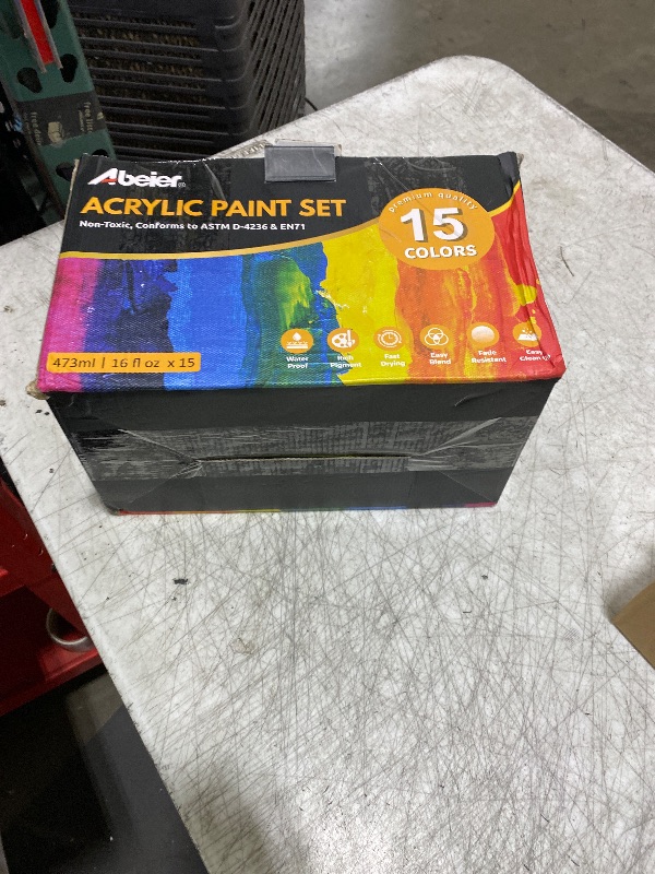 Photo 1 of ABEIER Large Bulk Acrylic Paint Set, 15 Colors (473 ml/16 fl oz), Matte Finish, Rich Pigments, Non-Toxic Paints for Painting on Canvas Crafts Wood Ceramic, Ideal for Beginners and Students