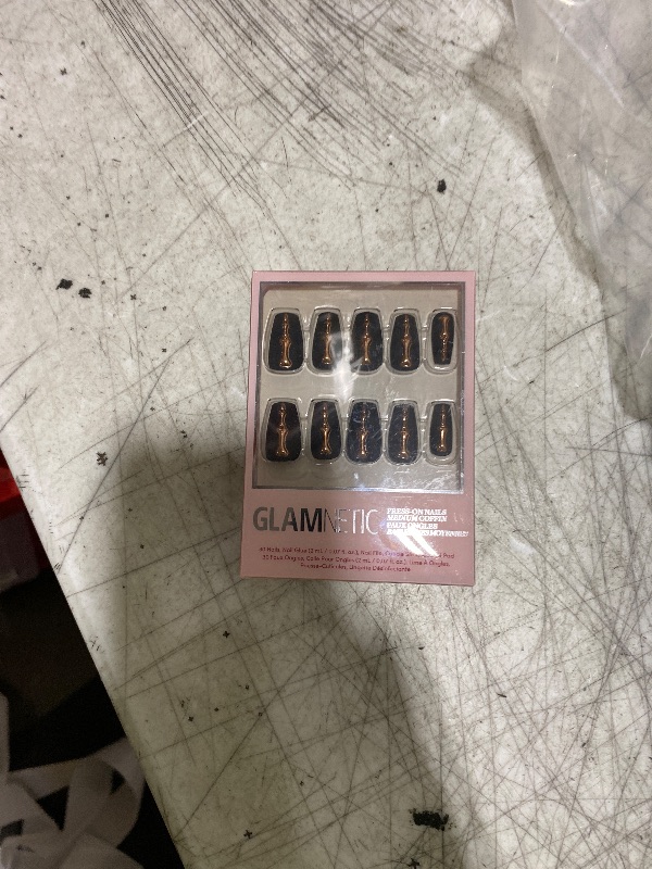 Photo 1 of Glamnetic Press On Nails - Rosy Remains | Charcoal Gray 3D Skeleton Medium Coffin Fake Nails with Matte Finish, Salon Quality Halloween Nails | 15 Sizes - 30 Nail Kit with Glue