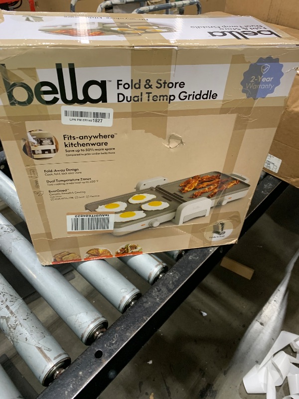 Photo 1 of Bella 10"x 20" Ceramic Fold-n-Store Dual Temp Griddle, Fits-anywhere Kitchenware, EverGood Ceramic Nonstick Coating, 2 Temperature Zones up to 400°F?, Dishwasher Safe Drip Tray, 1500 Watt, Oatmilk