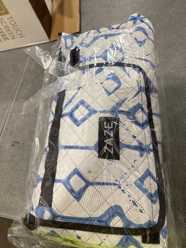 Photo 1 of ZAZE Beach Blanket Picnic Blankets Waterproof Sandproof with Stakes, Thick 3-Layer 80 * 80 Oversized Mat, Extra Large Big Machine Washable, Foldable Accessories Outdoor Camping Park (Blue White)