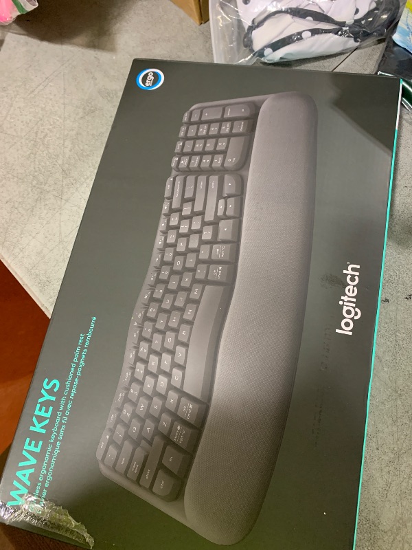 Photo 1 of Logitech Wave Keys Wireless Ergonomic Keyboard with Cushioned Palm Rest, Comfortable Natural Typing, Easy-Switch, Bluetooth, Logi Bolt Receiver, for Multi-OS, Windows/Mac - Graphite