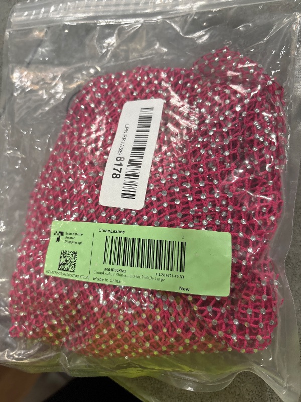 Photo 1 of ChiaoLezhee Rhinestones Rave Outfits, Sparkly Mesh Tank Tops, Men's Sexy Sheer Fishnet Shirt for Music Festival, Crewneck Sleeveless Glitter Going Out Vest Crop Clubwear,Hot Pink,X-Large