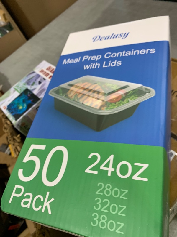 Photo 1 of Dealusy 50 Pack (100-Piece) 24 oz Meal Prep Containers Reusable with Lids, Sturdy Leakproof & Food Safe, Microwave, Freezer, Dishwasher Safe Prep Containers, To Go Take Out Plastic Food Storage
