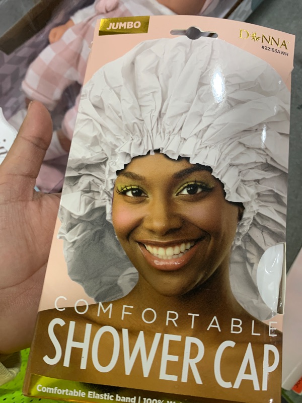 Photo 1 of Donna Super Jumbo Shower Cap Waterproof Material 1pc for Women or Men Shower Cap for Roller Sets, Afros, Twist, Silk Wraps and More Reusable, 1PC WHITE COLOR