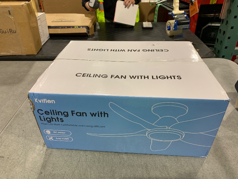 Photo 1 of Kviflon 46 inch Ceiling Fans with Lights and Remote/APP Control, Modern Flush Mount Ceiling Fans with 5 Reversible Blades 6 Speeds, 3 Colors Dimmable+Ring Lights for Bedroom Dining Room, Black