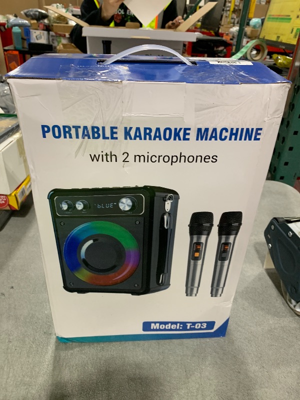 Photo 1 of VOSOCO Karaoke Machine, Portable Bluetooth Karaoke Speaker with 2 Wireless Microphones, PA System for Adults Kids with LED Lights, Supports FM/AUX/USB/TF for Home Party