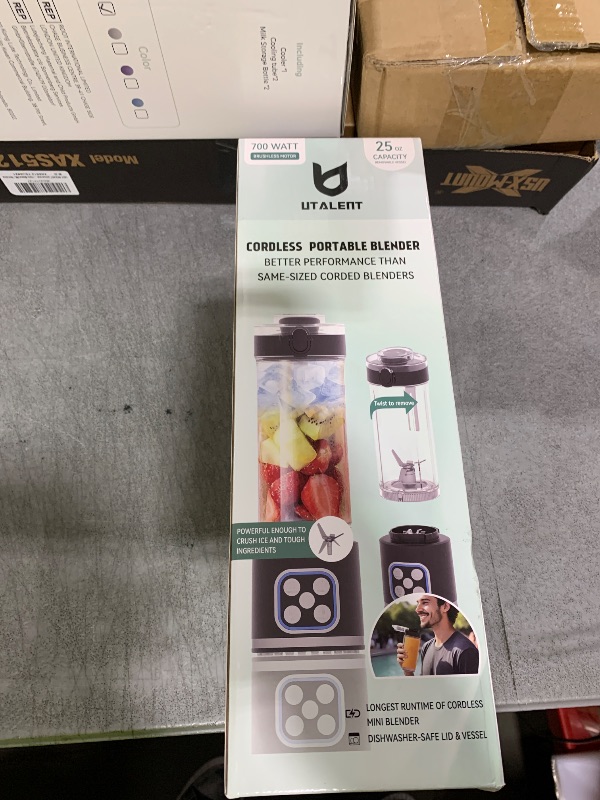Photo 1 of UTALENT Cordless Portable Blender, 25 oz removable Vessel?Powerful Personal Blender, for Smoothies, Ice Crush, 4 Programs, Leakproof-Lid & Sip Spout, USB-C Rechargeable, Dishwasher Safe Parts, Black