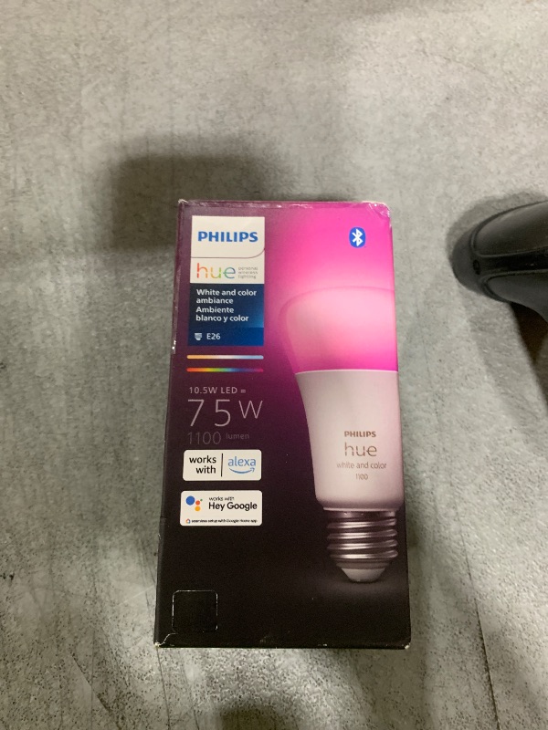 Photo 1 of Philips Hue Smart 75W A19 LED Bulb - White and Color Ambiance Color-Changing Light - 1 Pack - 1100LM - E26 - Indoor - Control with Hue App - Works with Alexa, Google Assistant and Apple Homekit