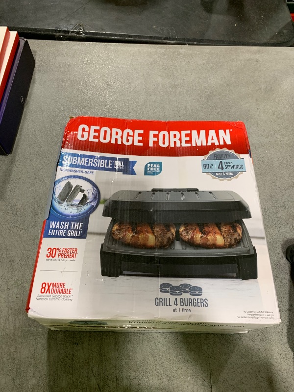 Photo 1 of George Foreman® Fully Submersible™ Grill, NEW Dishwasher Safe, Wash the Entire Grill, Easy-to-Clean Nonstick, Black/Grey