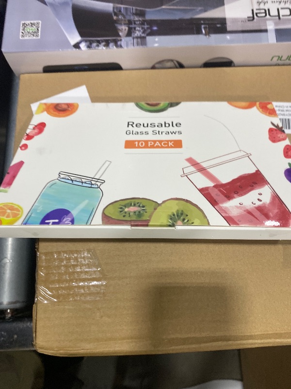 Photo 1 of 10 Pcs Reusable Bent Short Glass Straws,6''x10 mm Colorful Cocktail Glass Straws Shatter Resistant with 2 Cleaner Brush for Whiskey,Coffee,Juice,Soda Drinks,Teas