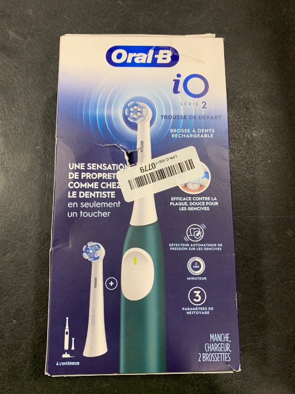 Photo 1 of Oral-B iO Series 2 Rechargeable Electric Powered Toothbrush Starter Kit, Forest Green with 2 Brush Heads - Automatic Pressure Sensor to Protect Gums - 3 Modes - 2 Min Timer