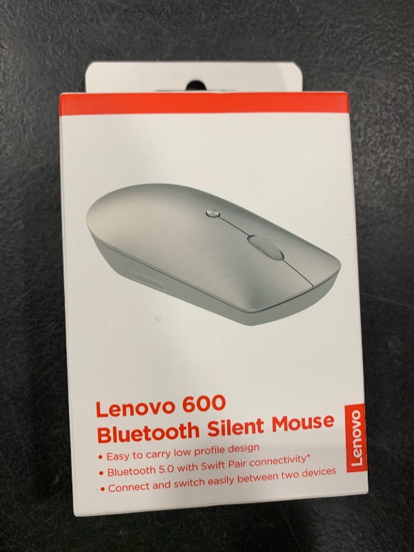 Photo 1 of Lenovo 600 Bluetooth Silent Mouse, Blue Optical Sensor, Adjustable DPI, 4 Button, Microsoft Swift Pair, Windows, Chrome, GY50X88832, Gray