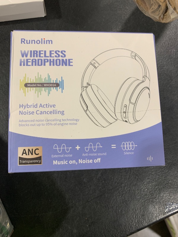 Photo 1 of Runolim  Active Noise Cancelling Headphones, Wireless Over Ear Bluetooth Headphones with Microphone, 70H Playtime, Foldable Headphone with HiFi Audio, Deep Bass for Home Travel Office