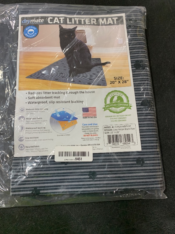 Photo 1 of Drymate Original Cat Litter Mat, Contains Mess from Box, Protects Floors, Urine-Proof, Machine Washable, Soft on Kitty Paws, Absorbent, Waterproof (USA Made, Recycled Content) (20”x28”)(GreyStripePaw)