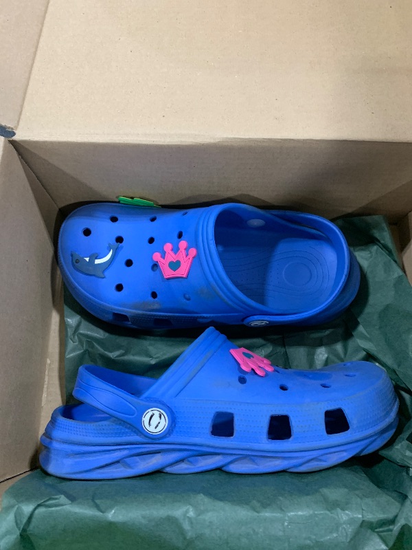 Photo 1 of HOBIBEAR Boys and Girls Classic Graphic Kids Garden Clogs Slip on Water Shoes (Blue-Size 4.5 Big Kid)
