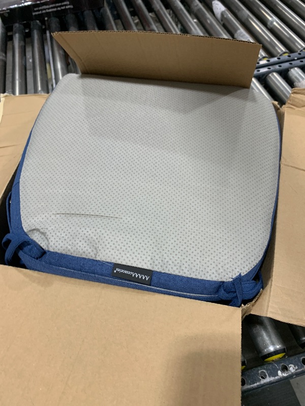 Photo 1 of AAAAAcessories D-Shaped Chair Cushions, 2" Thick Dining Chair Pads with Ties and Removable, Machine-Washable Cover, 17" x 16", Set of 4, Blue