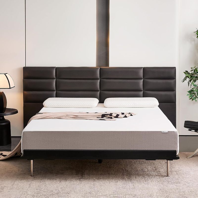 Photo 1 of Amazon Basics Memory Foam Mattress, Soft Plush Feel, 10 Inch, Queen, White/Grey