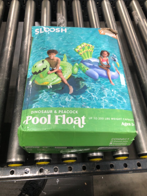 Photo 1 of Sloosh 2-Pack Inflatable Dinosaur & Peacock Pool Floats Set, Fun Beach Floaties for Swim Party Decorations Toys, Inflatable Island, Summer Pool Raft Lounge Ride On for Adults Kids