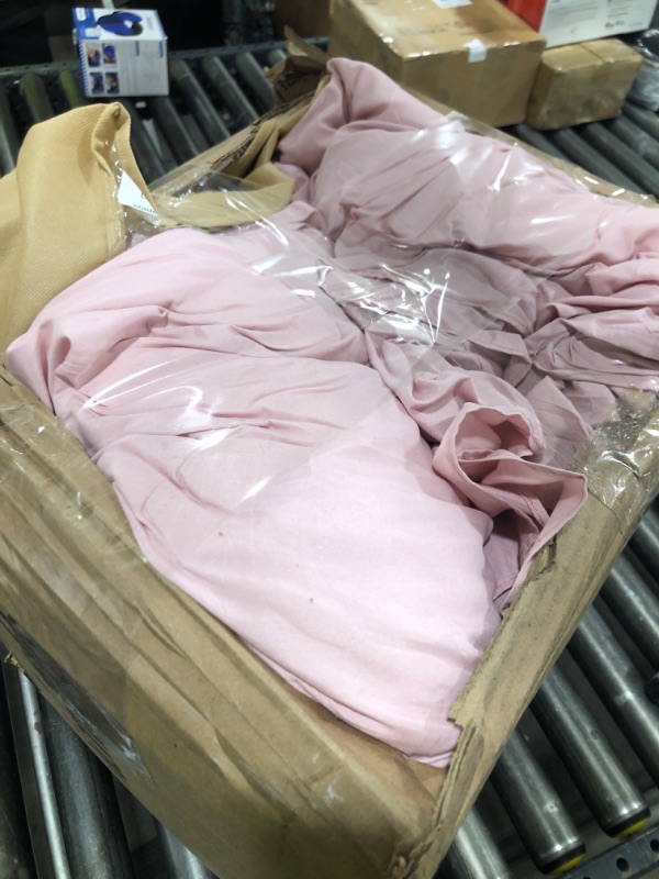 Photo 1 of MOVE OVER 10 Pieces Pink Comforter Set Queen Size Pintuck Bed in a Bag Soft Microfiber Boho Chic Ruffle Comforter Set for Women Blush Pink Pinch Pleated Bed Set for All Seasons