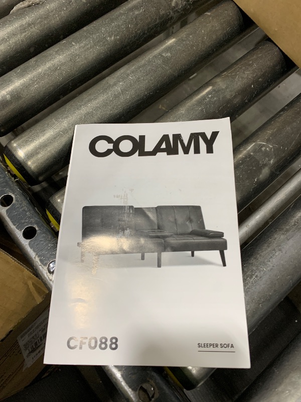 Photo 1 of  COLAMY Futon Sofa Bed-Fabric Small Couch, Small Lounge Convertible with 2 Cup Holders, Removable Soft Armrest, Adjustable Backrest for Dorm/Bedroom/College 