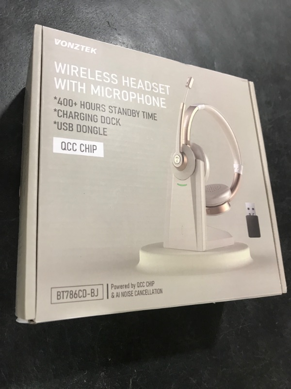 Photo 1 of Wireless Headset with Mic for Work, Bluetooth Headset with AI Noise Canceling Microphone, Wireless Headphones with USB Dongle, Charging Base & Mic Mute for for PC/Cell Phones/Call Center/Teams