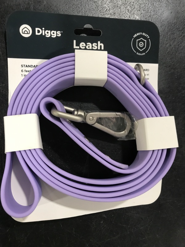 Photo 1 of DIGGS Waterproof Dog Leash - Soft Coated Nylon Heavy Duty Dog Leash - Easy to Clean, Durable Puppy Lead - Standard 6ft, Lilac