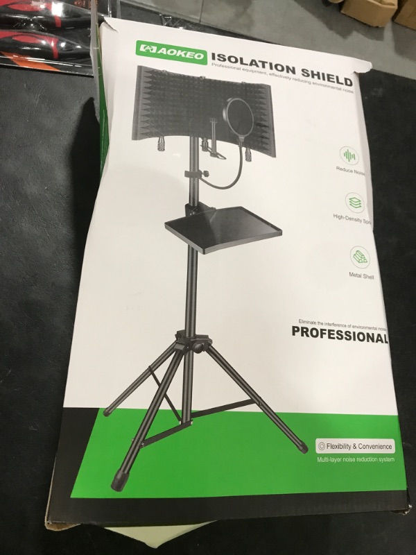 Photo 1 of Professional Studio Recording Microphone Isolation Shield, Pop Filter,High density absorbent foam is used to filter vocal. Suitable for Blue Yeti and other condenser microphones (AO-504 With Stand)