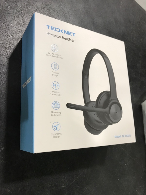 Photo 1 of TECKNET Wireless Headset, Bluetooth Headset with AI Noise Cancelling Microphone - Rechargeable Bluetooth V5.2 Headphones, 50H Playtime & Mic Mute, On Ear Headphones for Trucker/Remote Work/Call Center